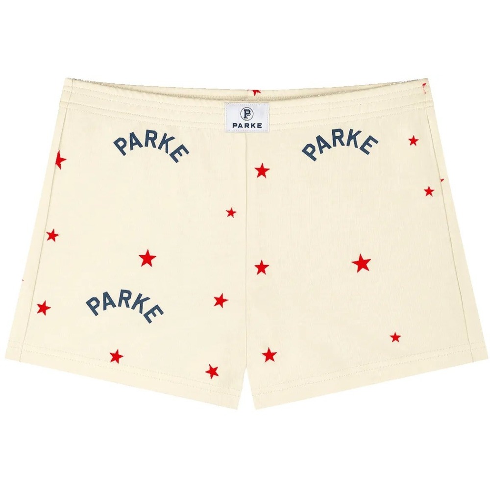 NEW Parke Womens Cream Star Logo Pajama Lounge Shorts Small Cotton Rib Knit - Picture 2 of 9